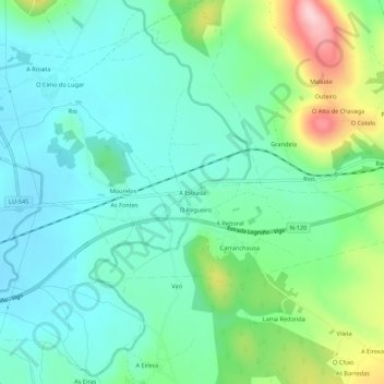 Mappa topografica A Estrada, altitudine, rilievo