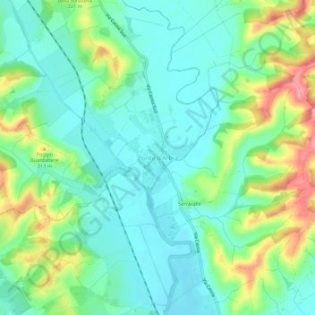Mappa topografica Ponte d'Arbia, altitudine, rilievo