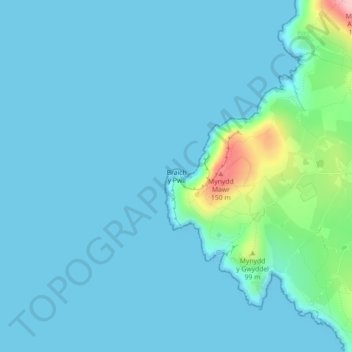 Mappa topografica Braich y Pwll, altitudine, rilievo