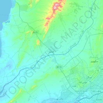 Mappa topografica Hub, altitudine, rilievo