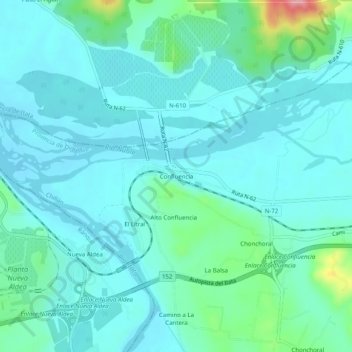 Mappa topografica Confluencia, altitudine, rilievo