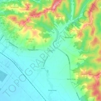 Mappa topografica Voloder, altitudine, rilievo