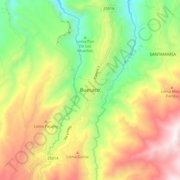 Mappa topografica Buesaco, altitudine, rilievo