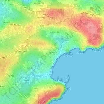Mappa topografica Kerigou, altitudine, rilievo