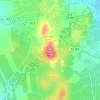 Mappa topografica Guadalupe, altitudine, rilievo