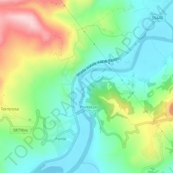 Mappa topografica Tevere morto, altitudine, rilievo