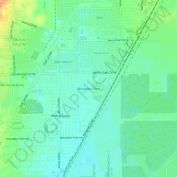 Mappa topografica Mountain View, altitudine, rilievo