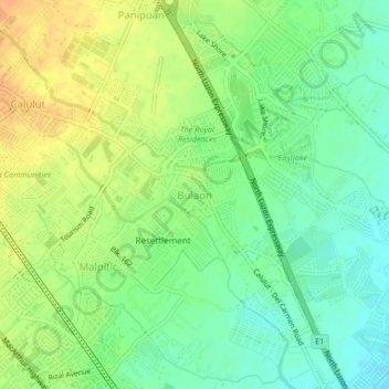 Mappa topografica Bulaon, altitudine, rilievo