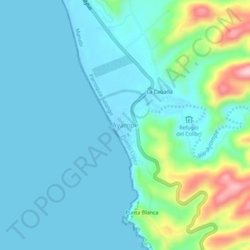 Mappa topografica Ayampe, altitudine, rilievo