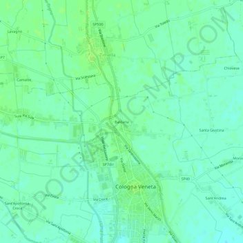 Mappa topografica Baldaria, altitudine, rilievo