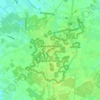 Mappa topografica Baarle, altitudine, rilievo