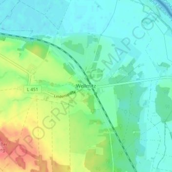 Mappa topografica Wellmitz, altitudine, rilievo