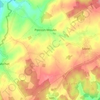 Mappa topografica Jodenville, altitudine, rilievo