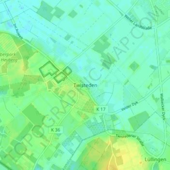 Mappa topografica Twisteden, altitudine, rilievo