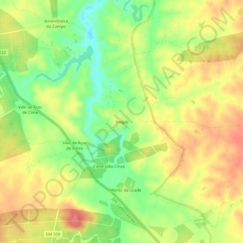 Mappa topografica Viegas, altitudine, rilievo