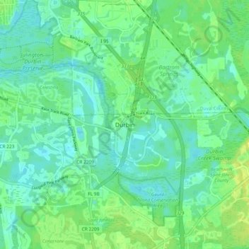 Mappa topografica Durbin, altitudine, rilievo