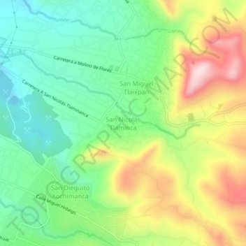 Mappa topografica San Nicolás Tlaminca, altitudine, rilievo