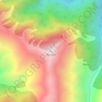 Mappa topografica Manjini, altitudine, rilievo
