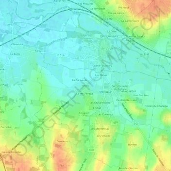 Mappa topografica Mons, altitudine, rilievo