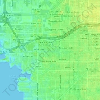 Mappa topografica Manhattan, altitudine, rilievo