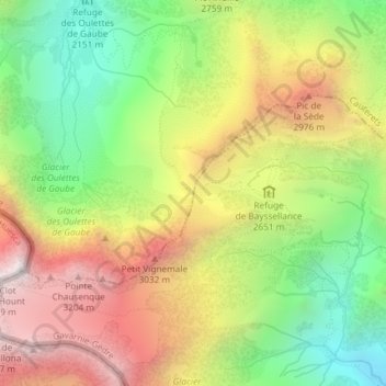 Mappa topografica Hourquette d'Ossoue, altitudine, rilievo