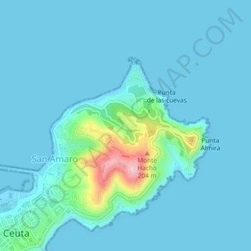 Mappa topografica Las Cuevas, altitudine, rilievo