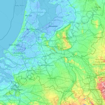 Mappa topografica Betuwe, altitudine, rilievo