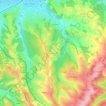 Mappa topografica Champagnac, altitudine, rilievo