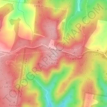 Mappa topografica Mount Trickett, altitudine, rilievo