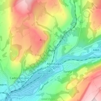 Mappa topografica Cilfrew, altitudine, rilievo
