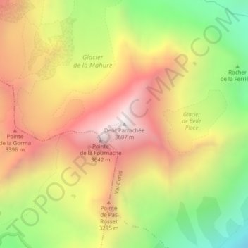 Mappa topografica Dent Parrachée, altitudine, rilievo