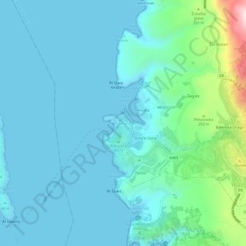 Mappa topografica Stinizza, altitudine, rilievo