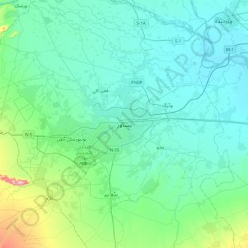Mappa topografica Peshawar, altitudine, rilievo