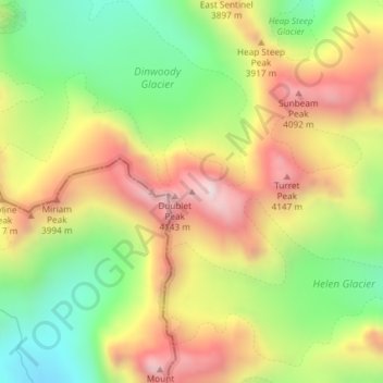 Mappa topografica Mount Warren, altitudine, rilievo