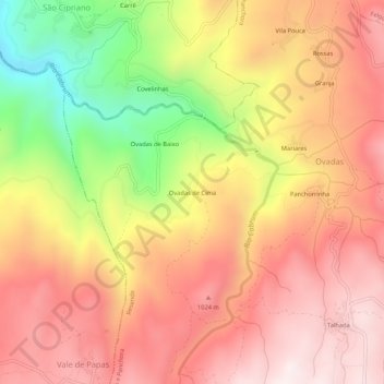 Mappa topografica Ovadas de Cima, altitudine, rilievo