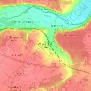 Mappa topografica Le Luat-sur-Vert, altitudine, rilievo