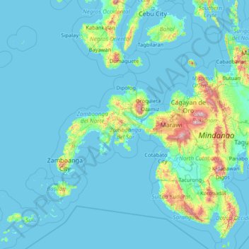 Mappa topografica Zamboanga del Sur, altitudine, rilievo