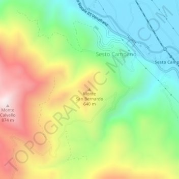 Mappa topografica Monte San Bernardo, altitudine, rilievo
