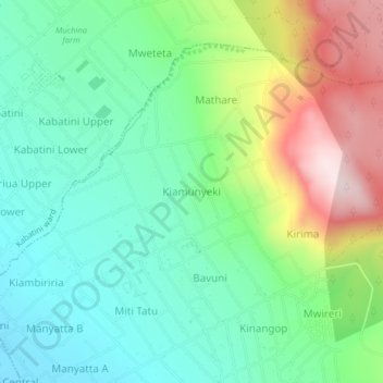 Mappa topografica Kiamunyeki, altitudine, rilievo