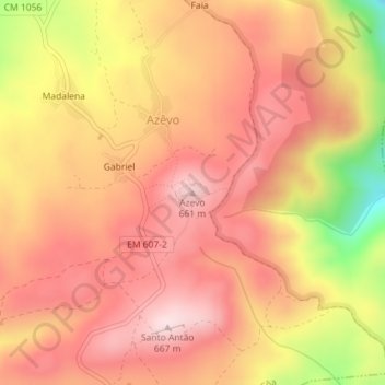Mappa topografica Azevo, altitudine, rilievo