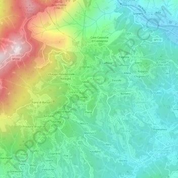 Mappa topografica Guala, altitudine, rilievo