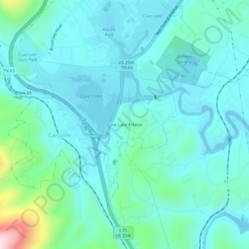 Mappa topografica Cove Lake Estates, altitudine, rilievo