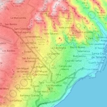 Mappa topografica La Cuesta, altitudine, rilievo