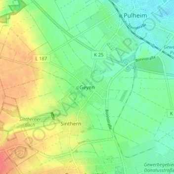 Mappa topografica Geyen, altitudine, rilievo