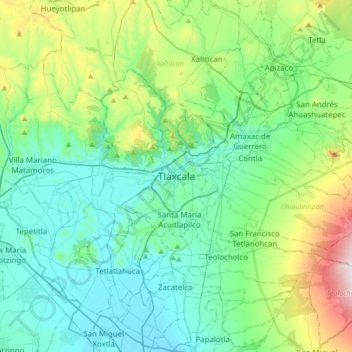 Mappa topografica Tlaxcala City, altitudine, rilievo