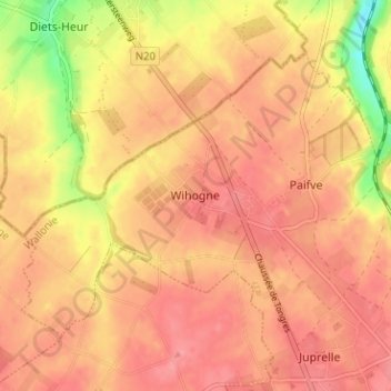 Mappa topografica Wihogne, altitudine, rilievo