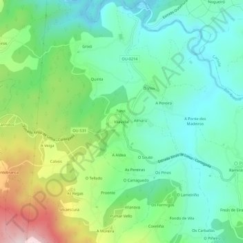 Mappa topografica Vilavidal, altitudine, rilievo