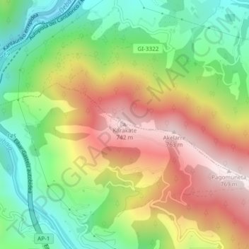 Mappa topografica Karakate, altitudine, rilievo