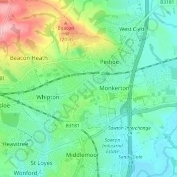 Mappa topografica Pilton, altitudine, rilievo