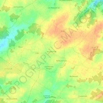 Mappa topografica Bousseronde, altitudine, rilievo